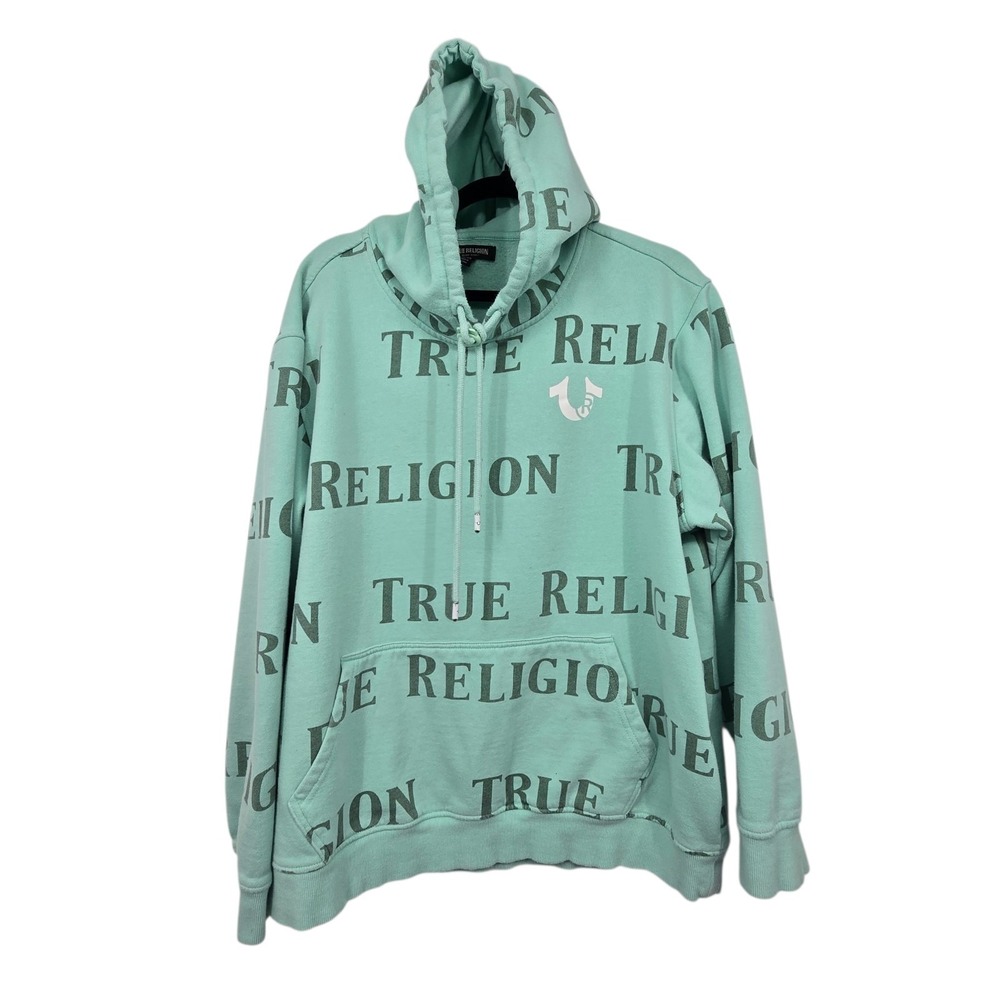 Vintage Y2K True Religion AOP All Over Print Hoodie Unisex 3XL Green Street Wear